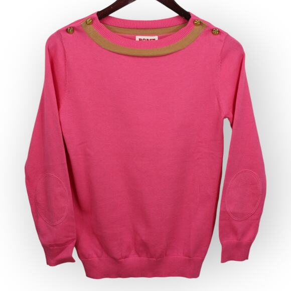 BOAST Women (S) Sweater 3/4-Sleeve BoatNeck Cotton LeafLogo Buttons Patchwork - Picture 10 of 13